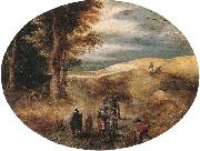 unknow artist A Hilly landscape with a Horse-Drawn cart and other oil painting on canvas